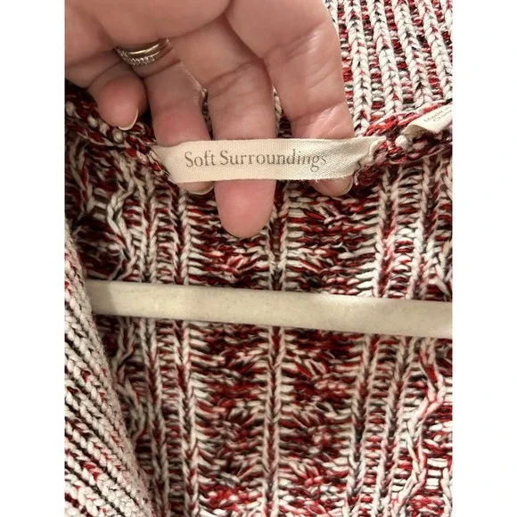 Soft Surroundings Tunic 1/4 Zip Sweater Cableknit Sm Cottagecore Pink/Red/Cream - Picture 4 of 9
